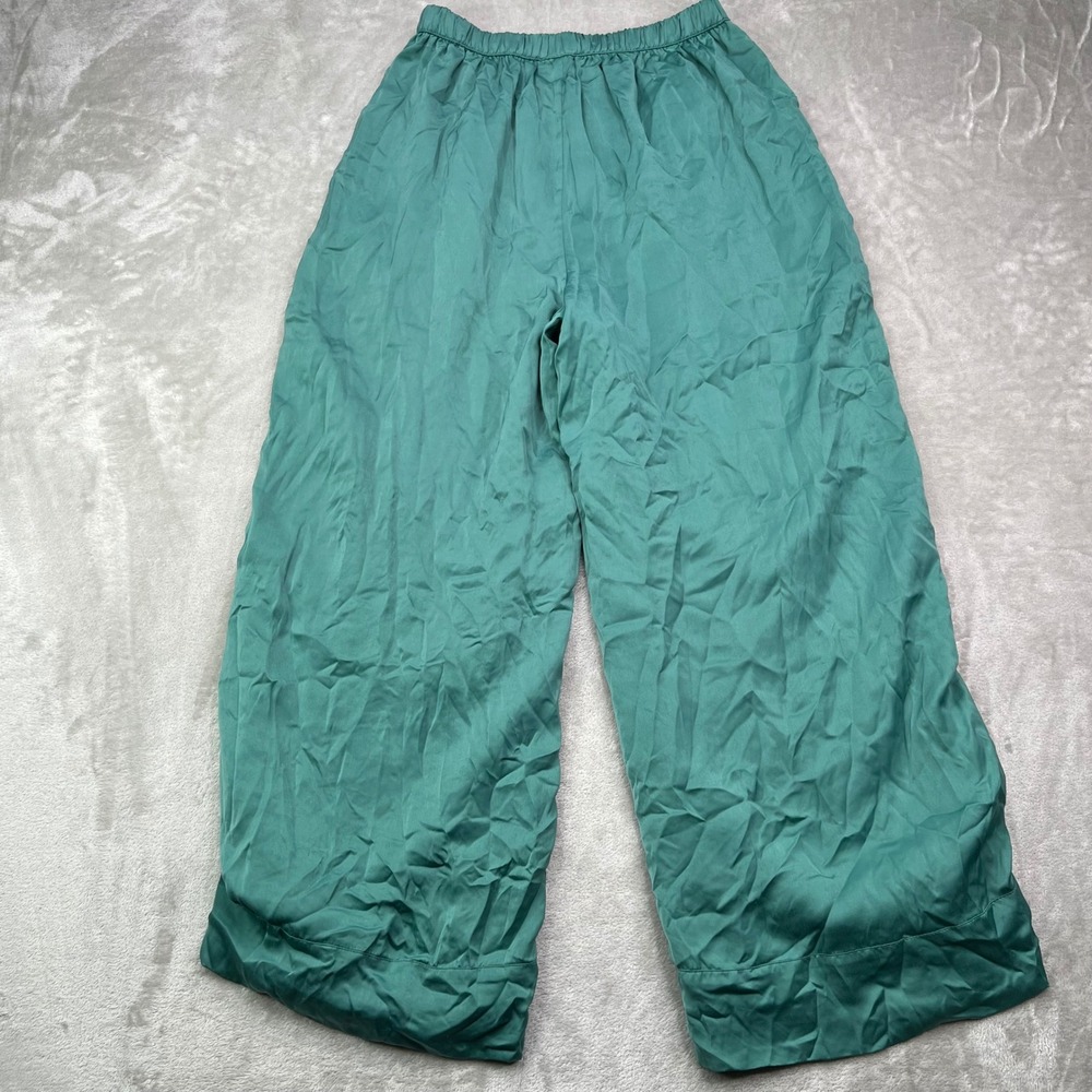 American Eagle‎ Wide Leg Pants Womens M Teal Green Solid Pleated Flowy Relaxed